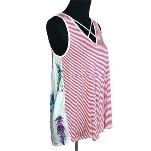 Striped & Aztec Feather Criss Cross Tank-‎ Pink